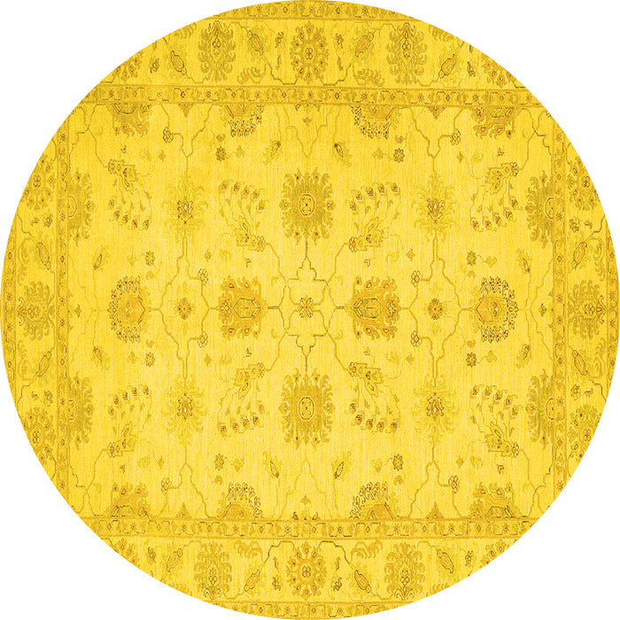Round Machine Washable Oriental Yellow Traditional Rug, wshtr1796yw