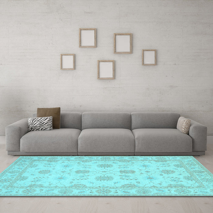 Machine Washable Oriental Light Blue Traditional Rug in a Living Room, wshtr1796lblu