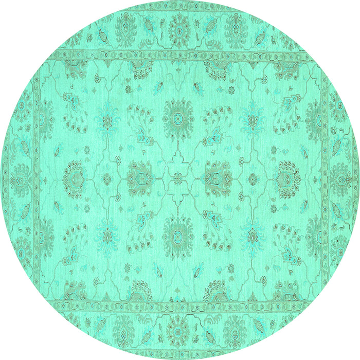 Round Oriental Turquoise Traditional Rug, tr1796turq