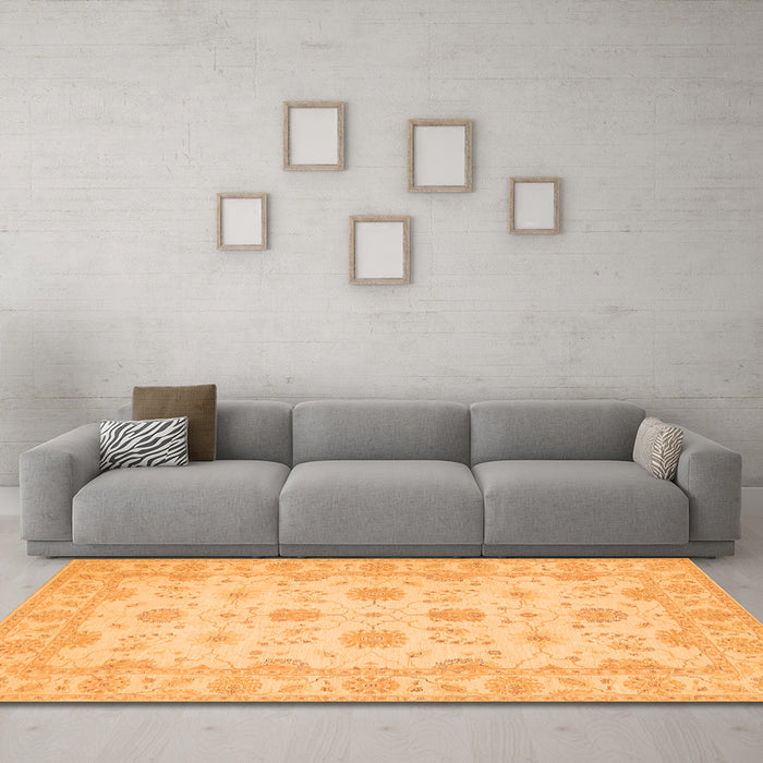 Machine Washable Oriental Orange Traditional Area Rugs in a Living Room, wshtr1796org