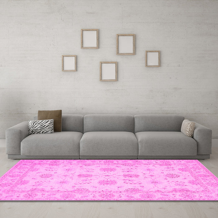 Machine Washable Oriental Pink Traditional Rug in a Living Room, wshtr1796pnk