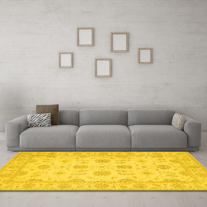 Machine Washable Oriental Yellow Traditional Rug in a Living Room, wshtr1796yw