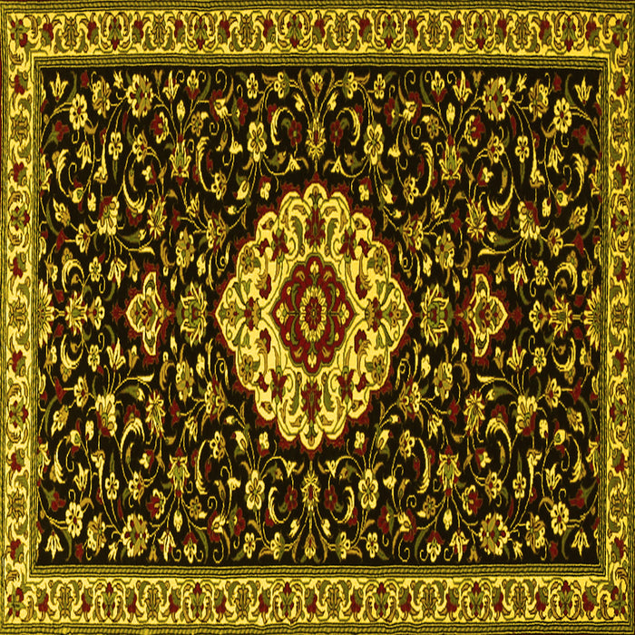 Square Machine Washable Medallion Yellow Traditional Rug, wshtr1797yw