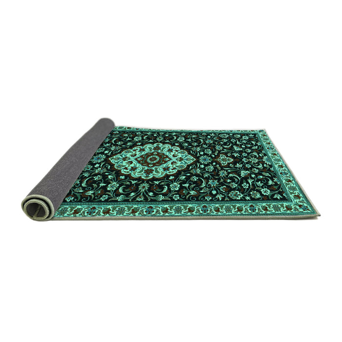 Sideview of Medallion Turquoise Traditional Rug, tr1797turq