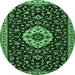 Round Machine Washable Medallion Emerald Green Traditional Area Rugs, wshtr1797emgrn