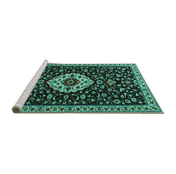 Sideview of Machine Washable Medallion Turquoise Traditional Area Rugs, wshtr1797turq