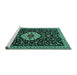 Sideview of Machine Washable Medallion Turquoise Traditional Area Rugs, wshtr1797turq