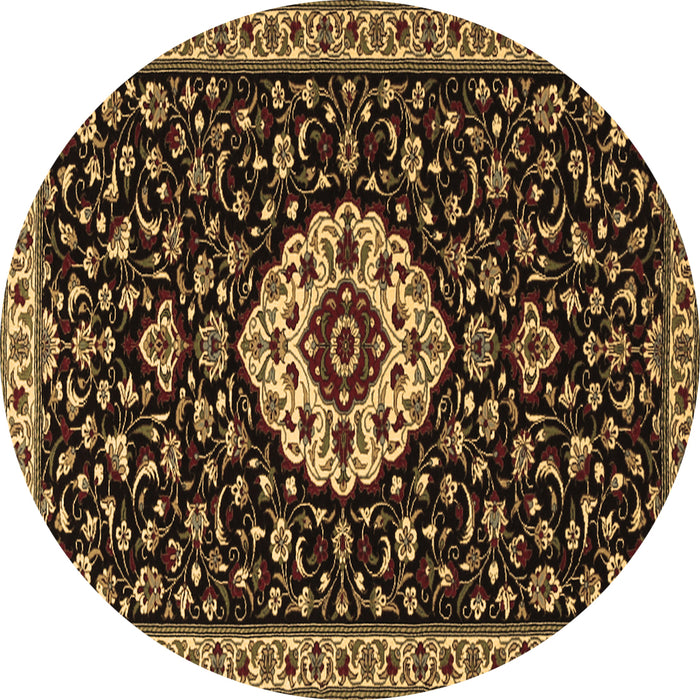 Round Machine Washable Medallion Brown Traditional Rug, wshtr1797brn