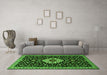 Machine Washable Medallion Green Traditional Area Rugs in a Living Room,, wshtr1797grn