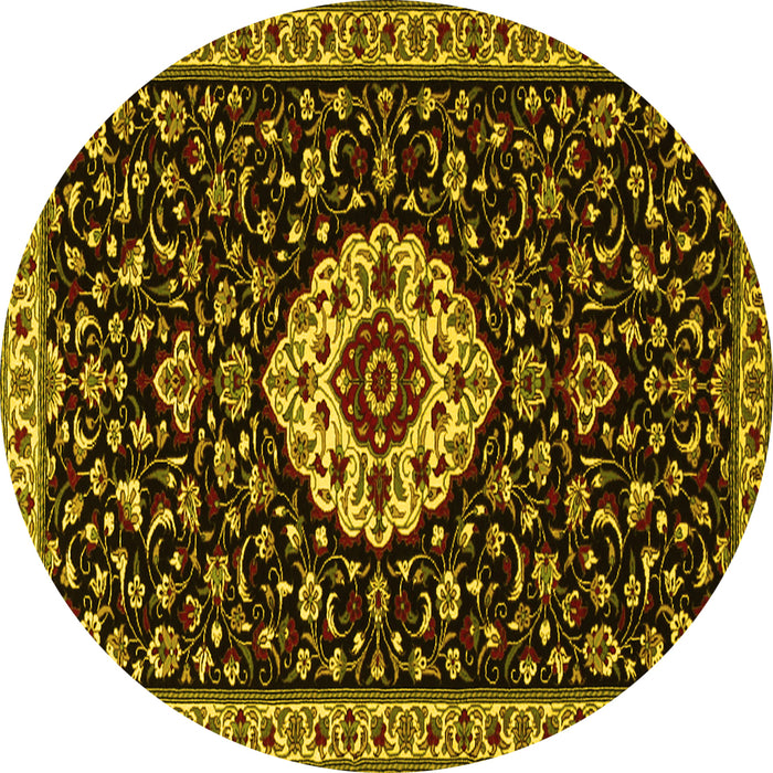 Round Medallion Yellow Traditional Rug, tr1797yw