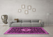 Machine Washable Medallion Pink Traditional Rug in a Living Room, wshtr1797pnk