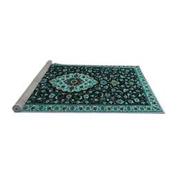 Sideview of Machine Washable Medallion Light Blue Traditional Rug, wshtr1797lblu