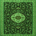 Round Machine Washable Medallion Green Traditional Area Rugs, wshtr1797grn