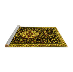 Sideview of Machine Washable Medallion Yellow Traditional Rug, wshtr1797yw