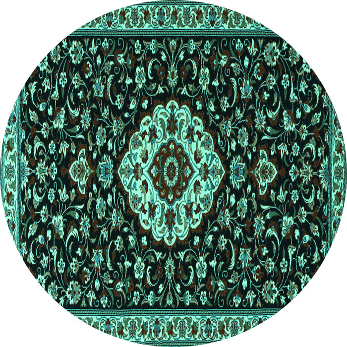 Round Medallion Turquoise Traditional Rug, tr1797turq