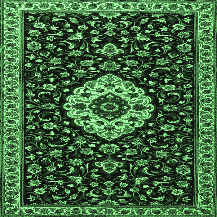 Square Machine Washable Medallion Emerald Green Traditional Area Rugs, wshtr1797emgrn
