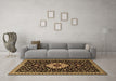 Machine Washable Medallion Brown Traditional Rug in a Living Room,, wshtr1797brn