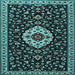 Square Machine Washable Medallion Light Blue Traditional Rug, wshtr1797lblu