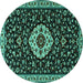 Round Machine Washable Medallion Turquoise Traditional Area Rugs, wshtr1797turq