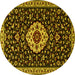 Round Machine Washable Medallion Yellow Traditional Rug, wshtr1797yw