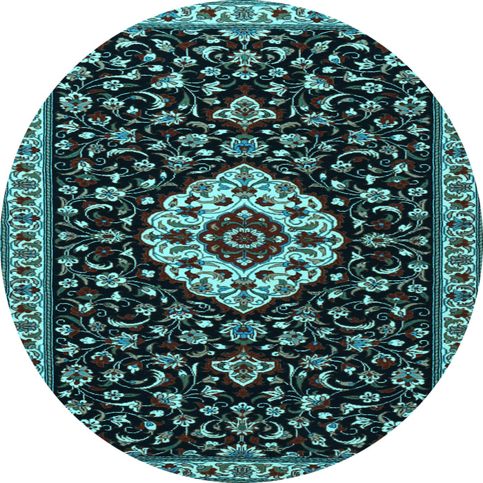 Round Medallion Light Blue Traditional Rug, tr1797lblu