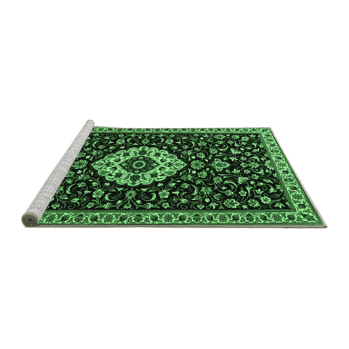Sideview of Machine Washable Medallion Emerald Green Traditional Area Rugs, wshtr1797emgrn