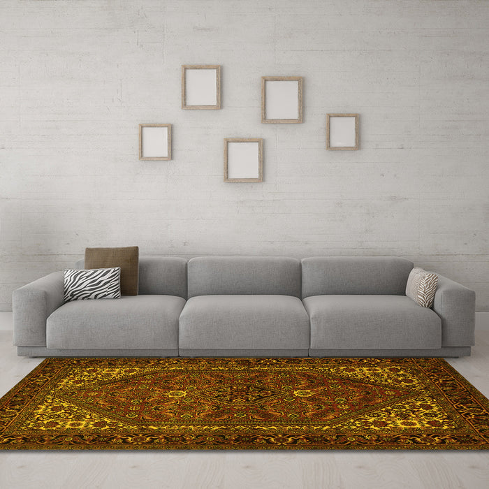 Machine Washable Persian Yellow Traditional Rug in a Living Room, wshtr1798yw