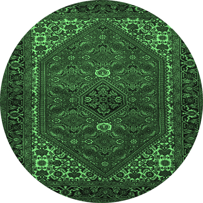 Round Machine Washable Persian Emerald Green Traditional Area Rugs, wshtr1798emgrn
