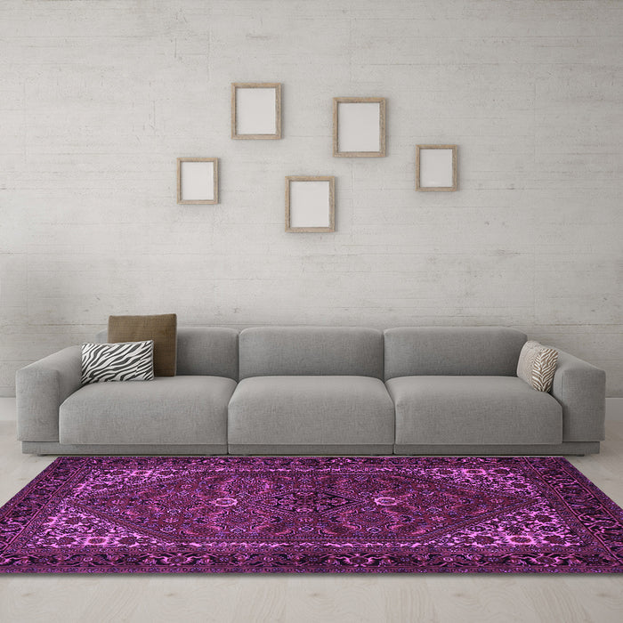 Machine Washable Persian Purple Traditional Area Rugs in a Living Room, wshtr1798pur