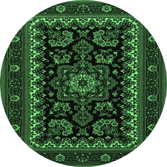 Round Machine Washable Persian Emerald Green Traditional Area Rugs, wshtr1799emgrn