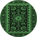 Round Machine Washable Persian Emerald Green Traditional Area Rugs, wshtr1799emgrn