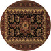 Round Machine Washable Persian Brown Traditional Rug, wshtr1799brn