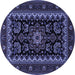 Round Machine Washable Persian Blue Traditional Rug, wshtr1799blu