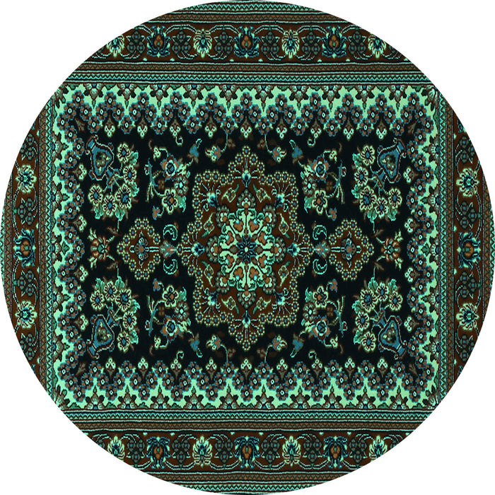 Round Machine Washable Persian Turquoise Traditional Area Rugs, wshtr1799turq