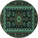 Round Machine Washable Persian Turquoise Traditional Area Rugs, wshtr1799turq