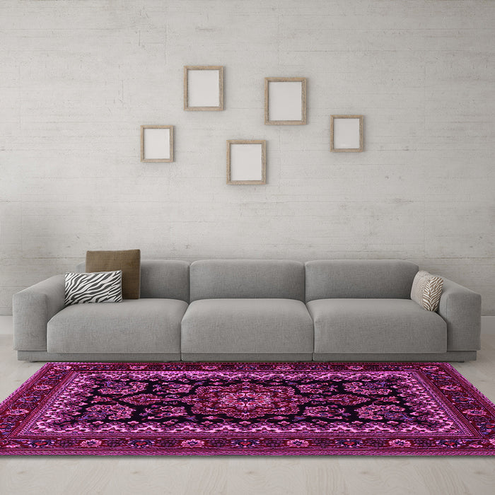 Machine Washable Persian Pink Traditional Rug in a Living Room, wshtr1799pnk