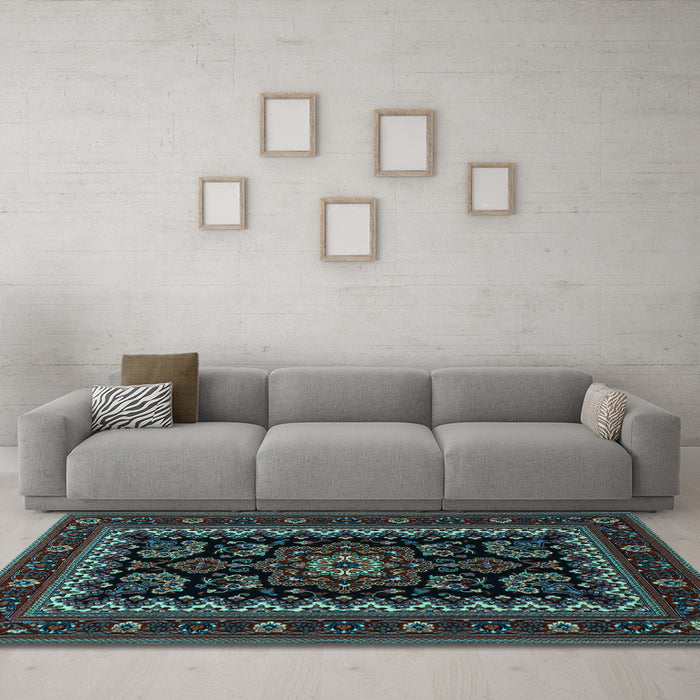 Machine Washable Persian Light Blue Traditional Rug in a Living Room, wshtr1799lblu