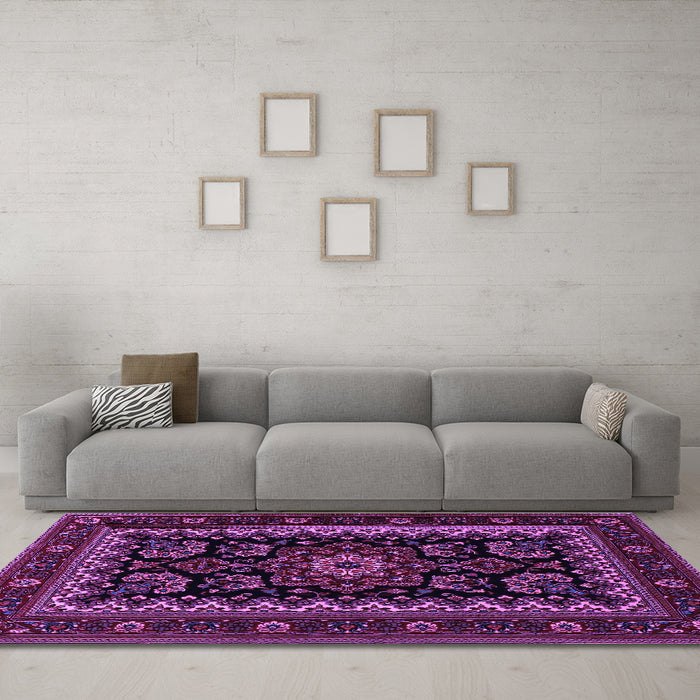 Machine Washable Persian Purple Traditional Area Rugs in a Living Room, wshtr1799pur