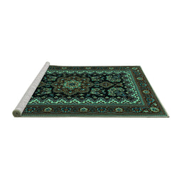 Sideview of Machine Washable Persian Turquoise Traditional Area Rugs, wshtr1799turq