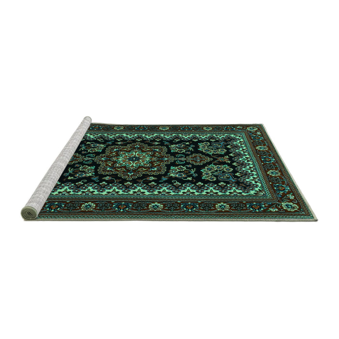 Sideview of Machine Washable Persian Turquoise Traditional Area Rugs, wshtr1799turq
