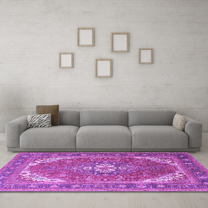 Machine Washable Persian Purple Traditional Area Rugs in a Living Room, wshtr179pur