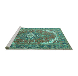 Sideview of Machine Washable Persian Turquoise Traditional Area Rugs, wshtr179turq