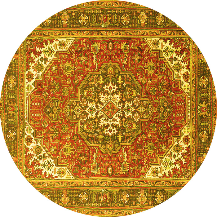 Round Persian Yellow Traditional Rug, tr179yw