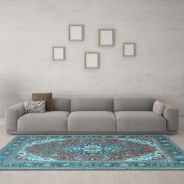 Machine Washable Persian Light Blue Traditional Rug in a Living Room, wshtr179lblu