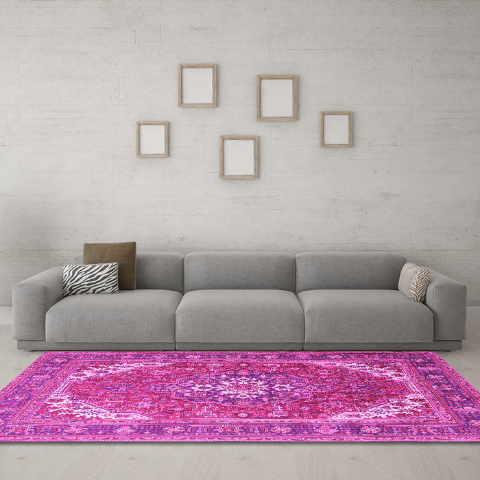 Machine Washable Persian Pink Traditional Rug in a Living Room, wshtr179pnk