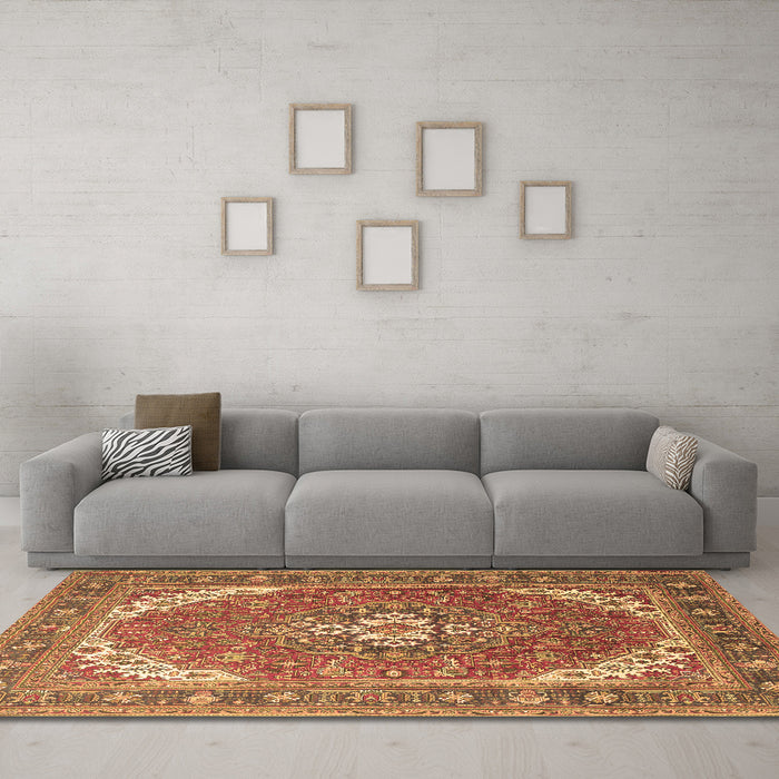 Machine Washable Persian Brown Traditional Rug in a Living Room,, wshtr179brn