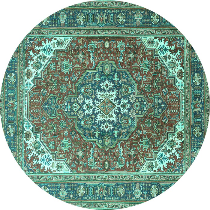 Round Machine Washable Persian Turquoise Traditional Area Rugs, wshtr179turq