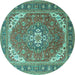 Round Machine Washable Persian Turquoise Traditional Area Rugs, wshtr179turq