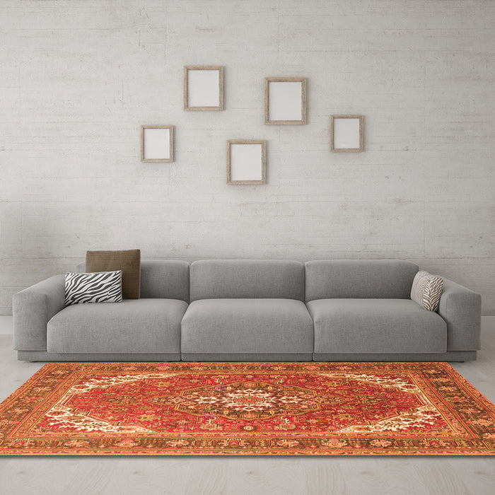 Machine Washable Persian Orange Traditional Area Rugs in a Living Room, wshtr179org