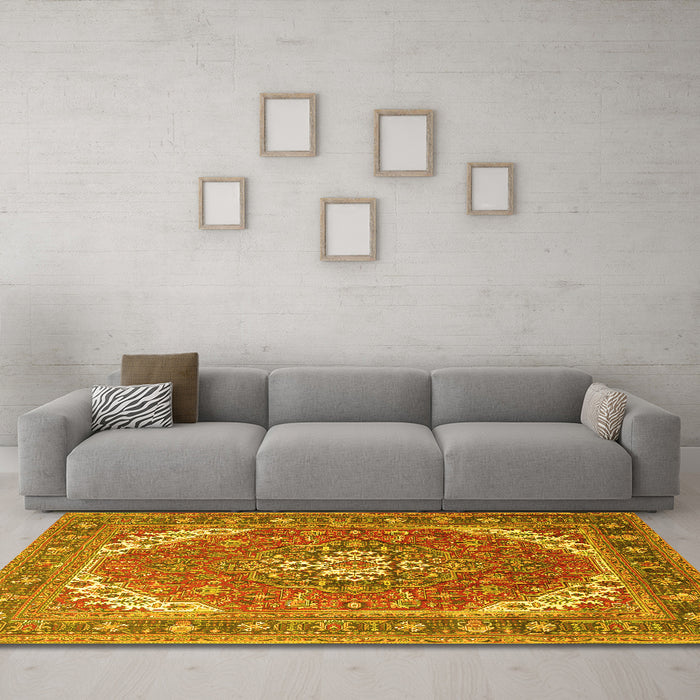 Machine Washable Persian Yellow Traditional Rug in a Living Room, wshtr179yw